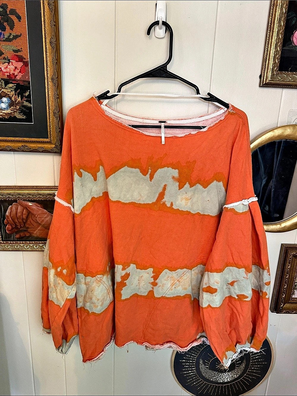 Free People Abstract Long Sleeve Blouse in Orange Size Medium